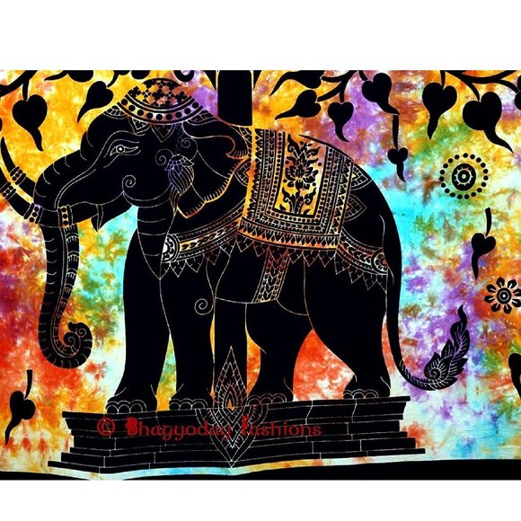 Gorgeous Tie-Dye Effect Elephant Bohemian Tree of Life Boho Tapestry Hanging NEW - Picture 3 of 5